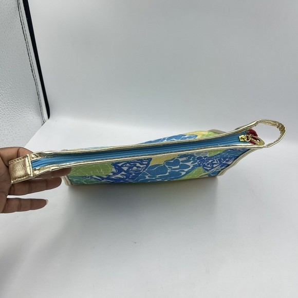 Estee Lauder Lilly Pulitzer Cosmetic Makeup bag Blue Green Gold Trim - Picture 16 of 16